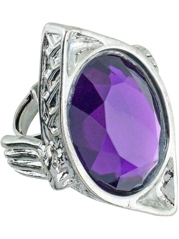 Zilveren gotische ring met paarse steen