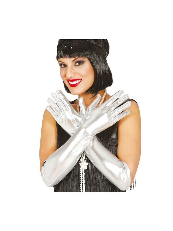 Zilveren lange handschoenen