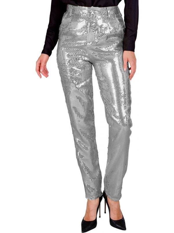 Zilveren pailletten broek dames