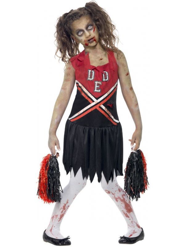 Zombie cheerleader zwart rood kostuum