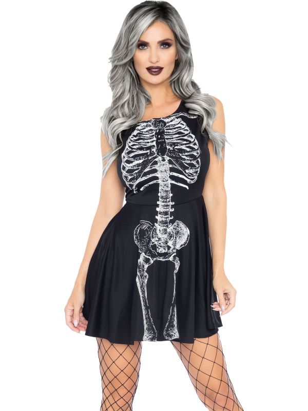Zwart jurkje met skeletprint