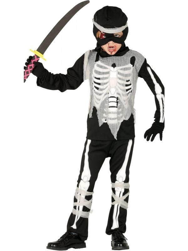 Zwart ninja skelet kostuum kind