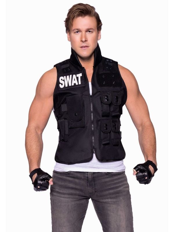 Zwart SWAT vest met vingerloze handschoenen
