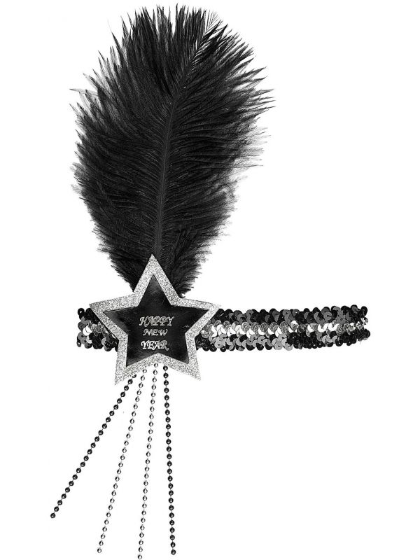 Zwart-zilveren pailletten Happy New Year ster hoofdband