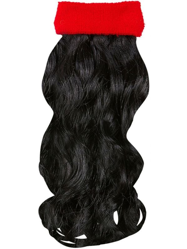 Zwarte 80s haarextensie met rode zweetband
