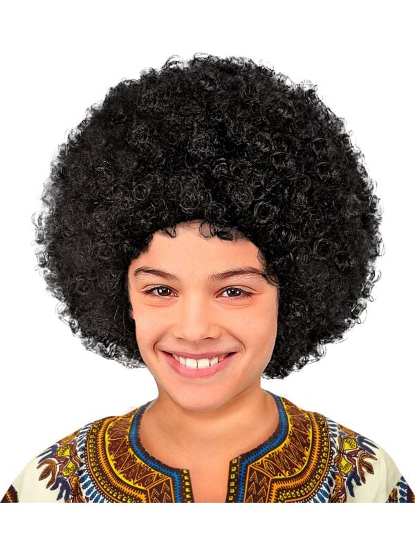 Zwarte afro pruik kind