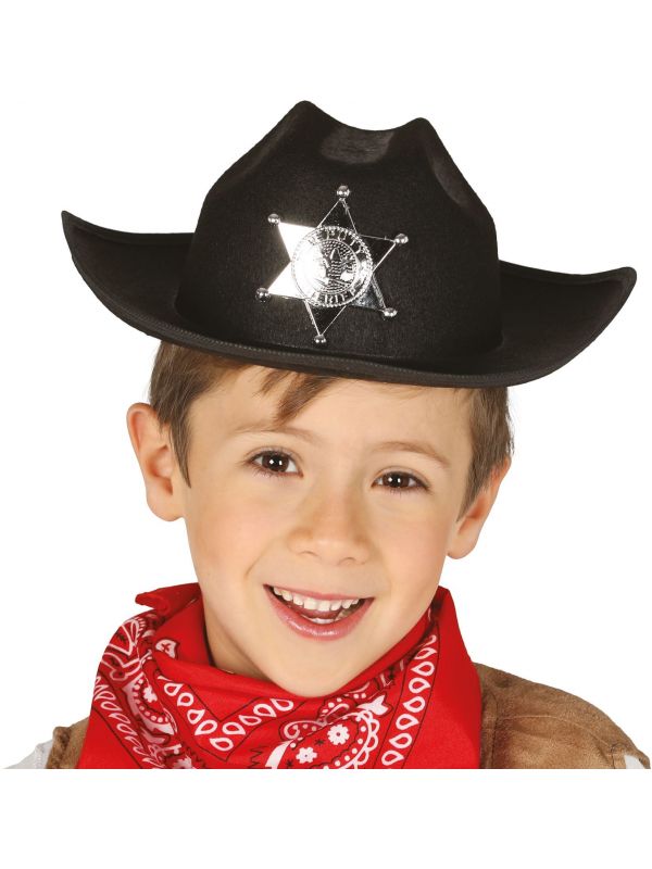 Zwarte cowboy sheriff hoed kind