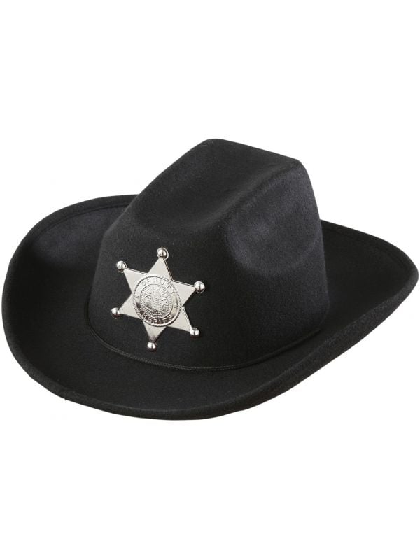 Zwarte cowboyhoed met sheriff ster kind