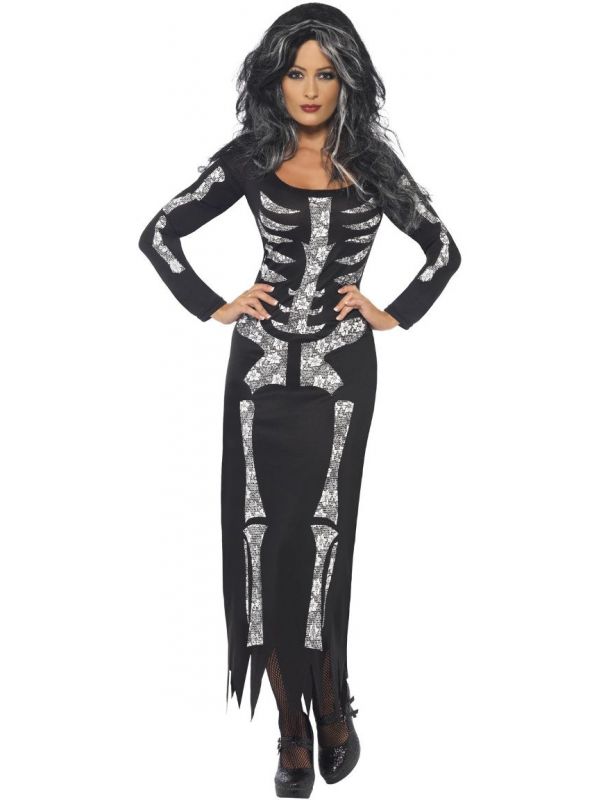 Zwarte dames skelet jurk