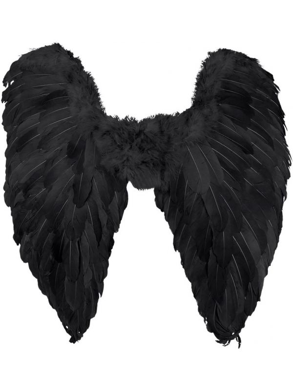 Zwarte engel veren vleugels gevouwen