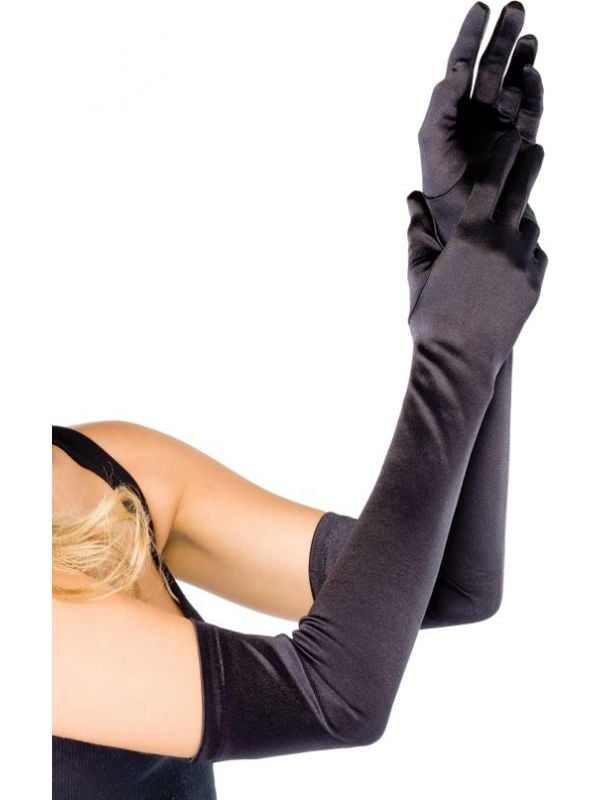 Zwarte extra lange satijnen handschoenen