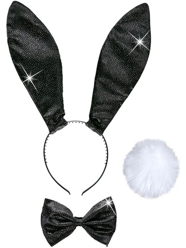 Zwarte glitter konijn accessoires