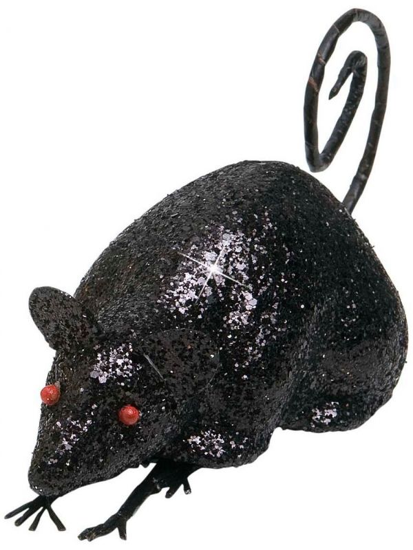 Zwarte glitter muis decoratie