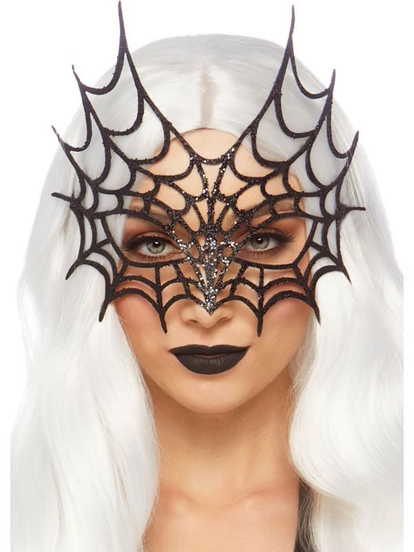 Zwarte glitter spinnenweb oogmasker