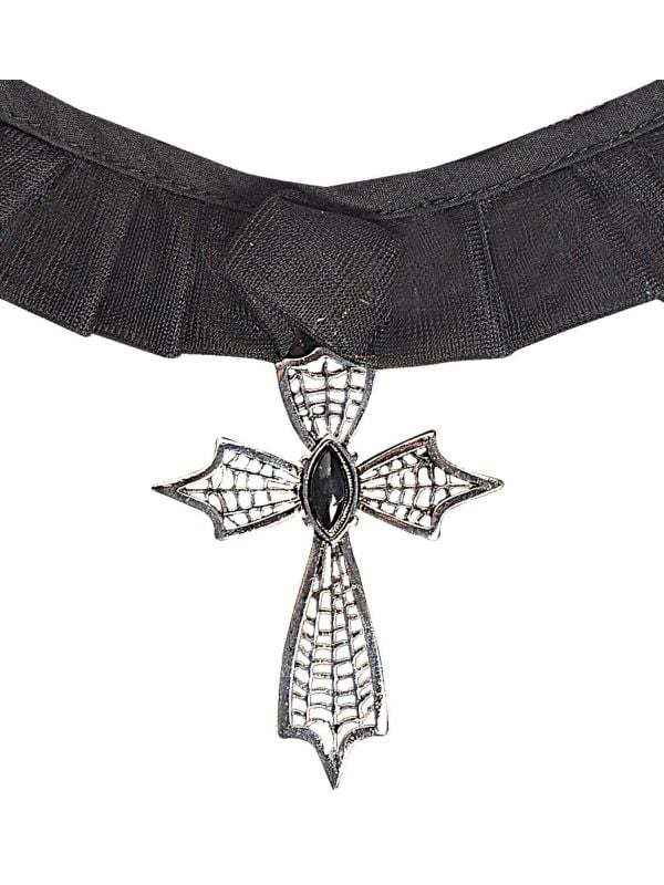 Zwarte gothic choker met kruis