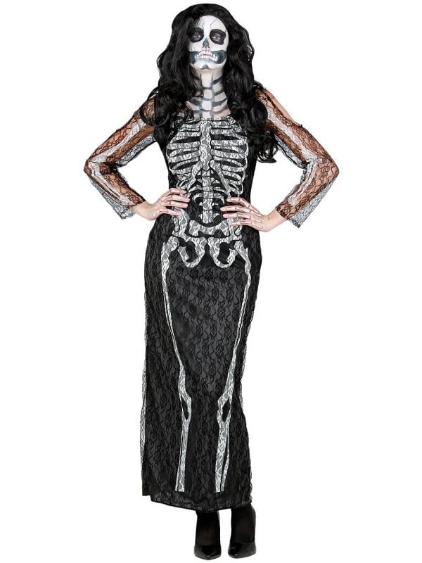 Zwarte kanten skelet jurk dames