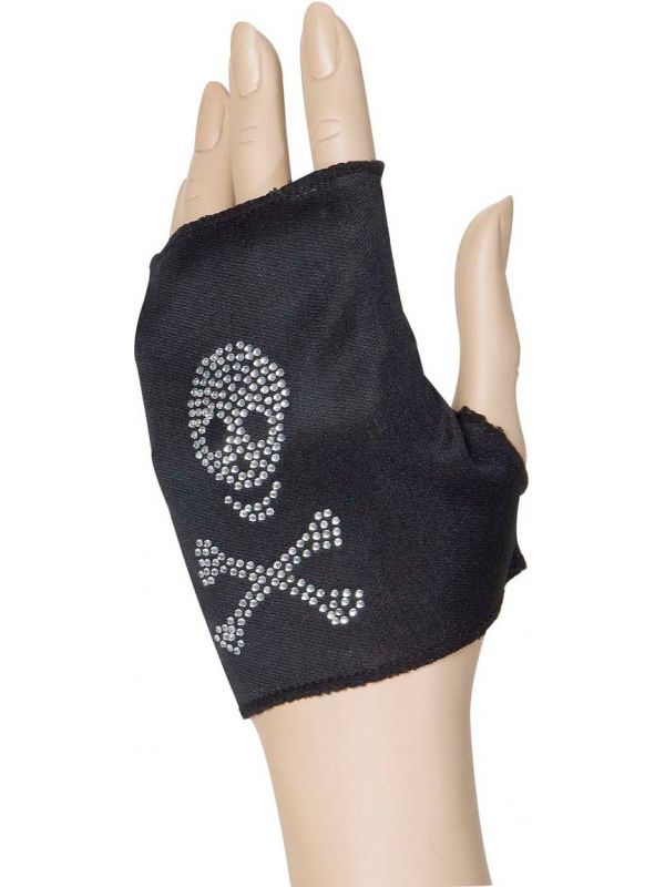Zwarte piraten handschoenen met strass schedel
