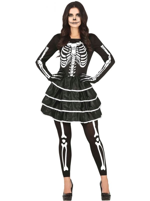 Zwarte skelet jurkje kort vrouw