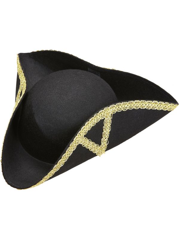 Zwarte tricorn piraat hoed