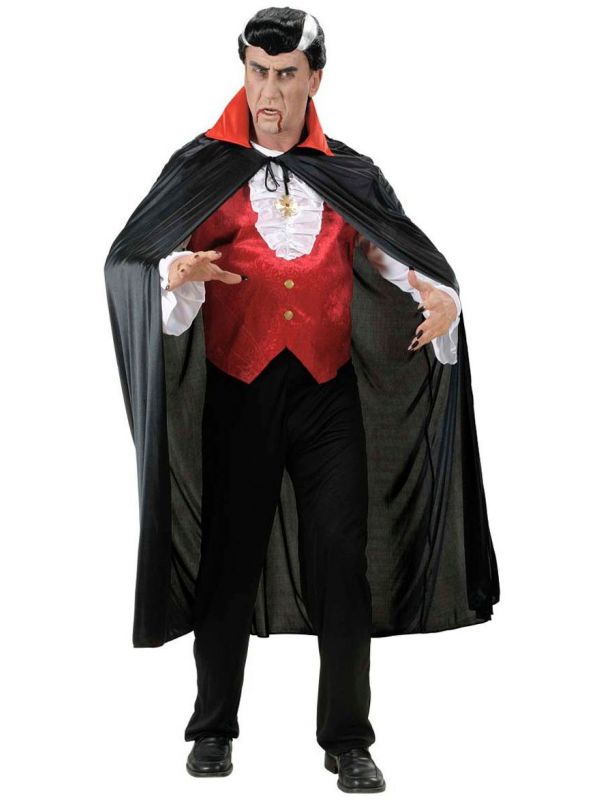 Zwarte vampier cape met rode kraag