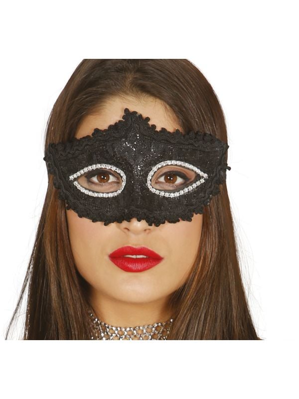 Zwarte Venetiaans masker met glitters