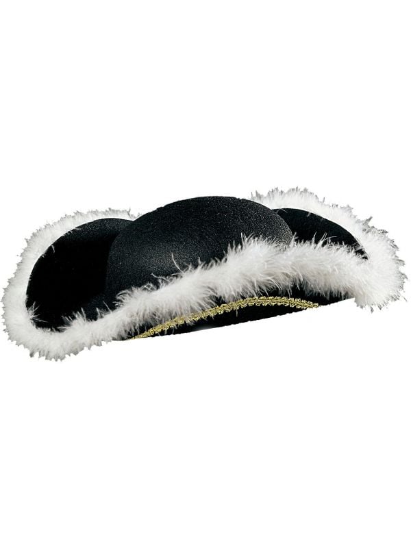 Zwarte venetiaanse tricorn hoed met marabou