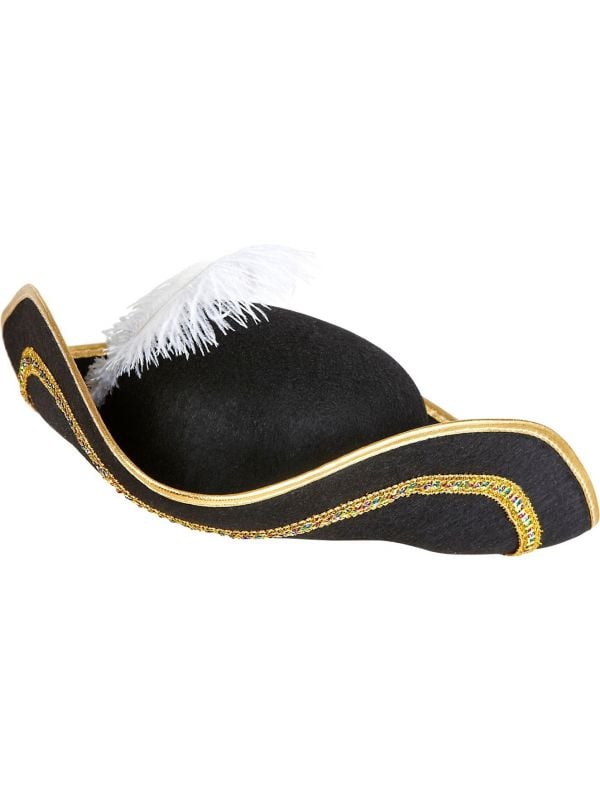 Zwarte venetiaanse tricorn hoed met veer