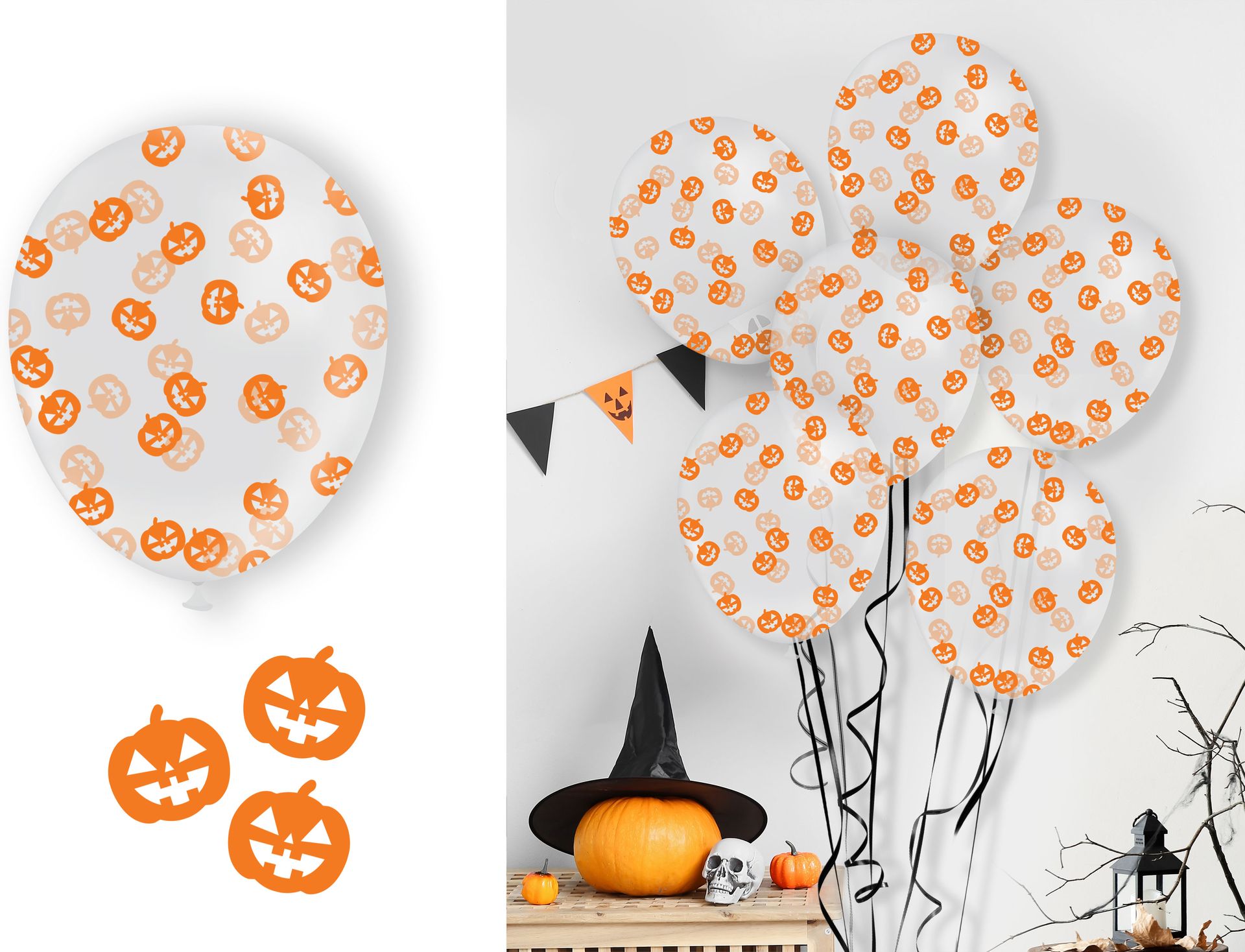 10 Pompoen Ballonnen met Oranje Confetti Halloween