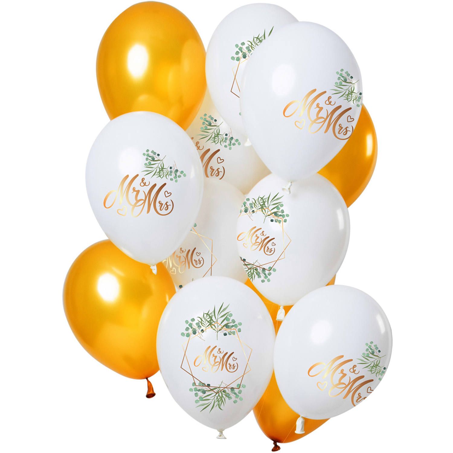 12 Ballonnen Bruiloft Mr & Mrs Goudkleurig 30cm