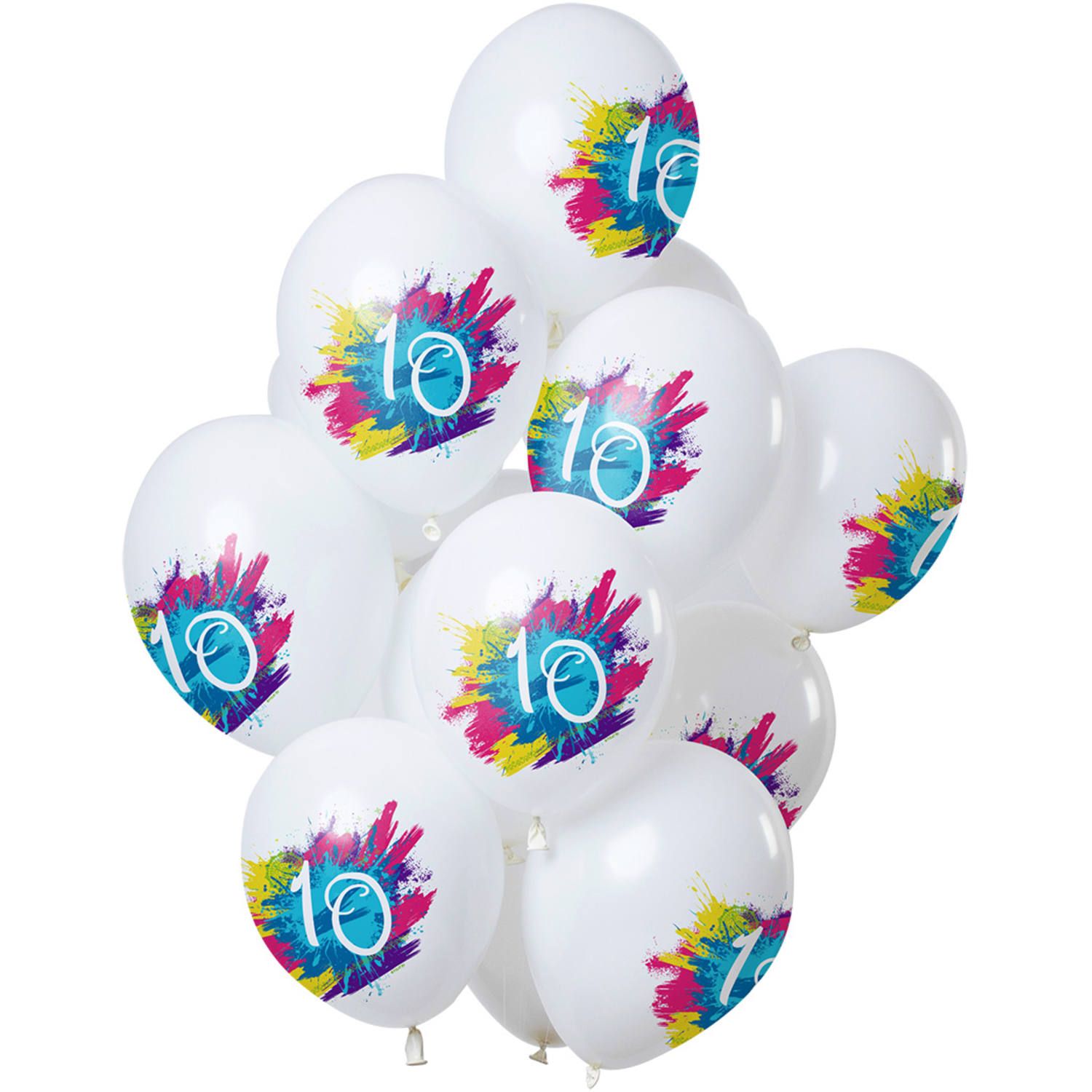 12 ballonnen color splash 10 jaar 30cm