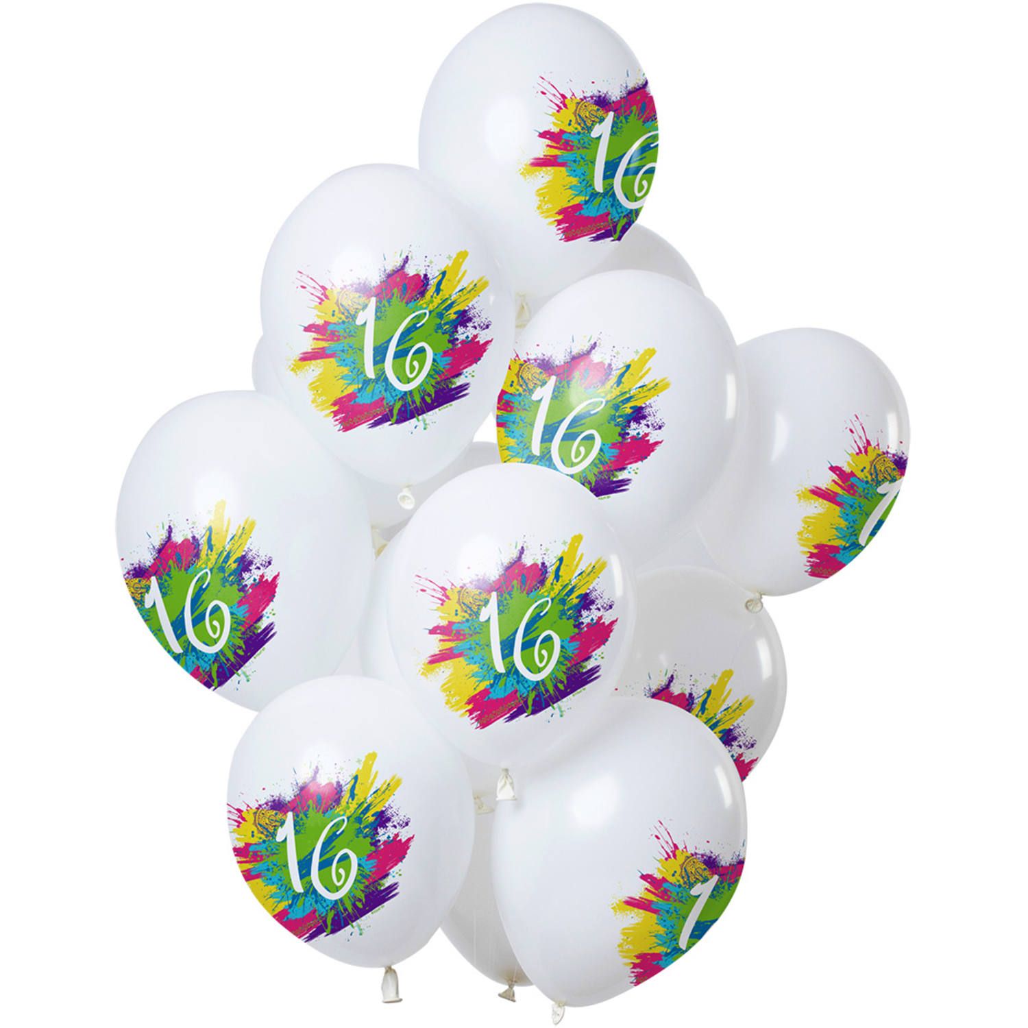 12 ballonnen color splash 16 jaar 30cm