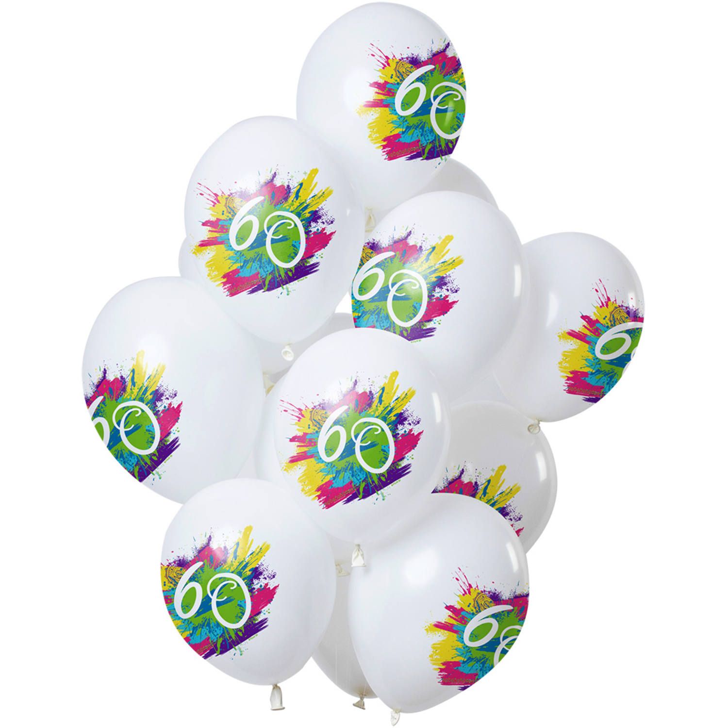 12 ballonnen color splash 60 jaar 30cm