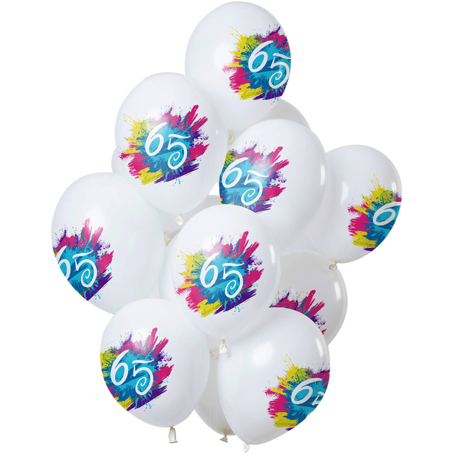 12 ballonnen color splash 65 jaar 30cm