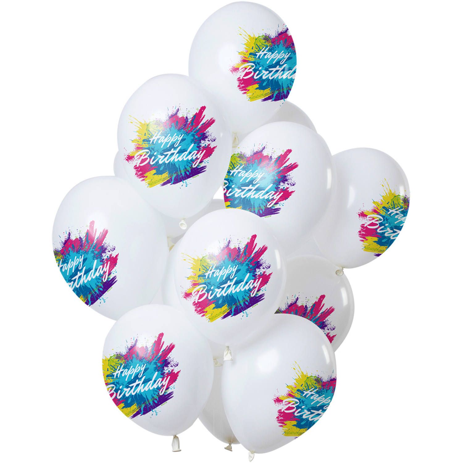 12 ballonnen Color Splash Happy Birthday 30cm