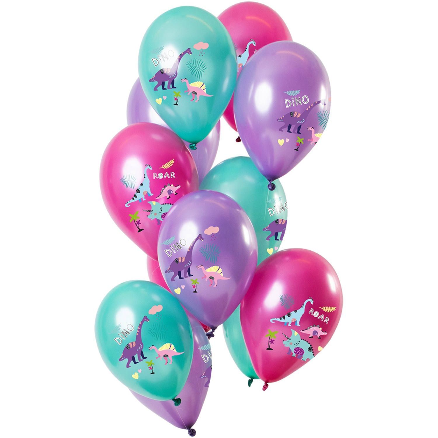 12 ballonnen dino's paars metallic 30cm