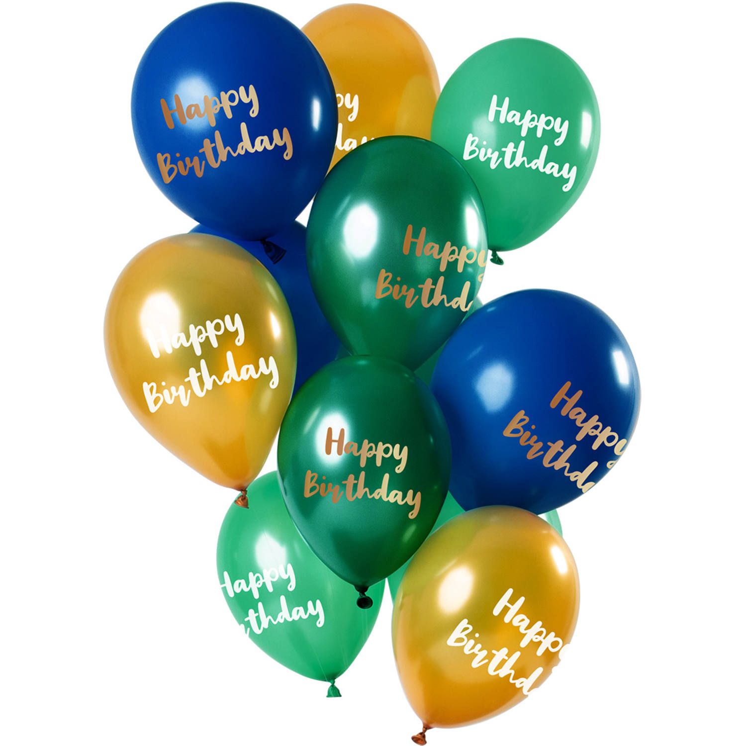 12 ballonnen Happy Birthday groen goud 30cm