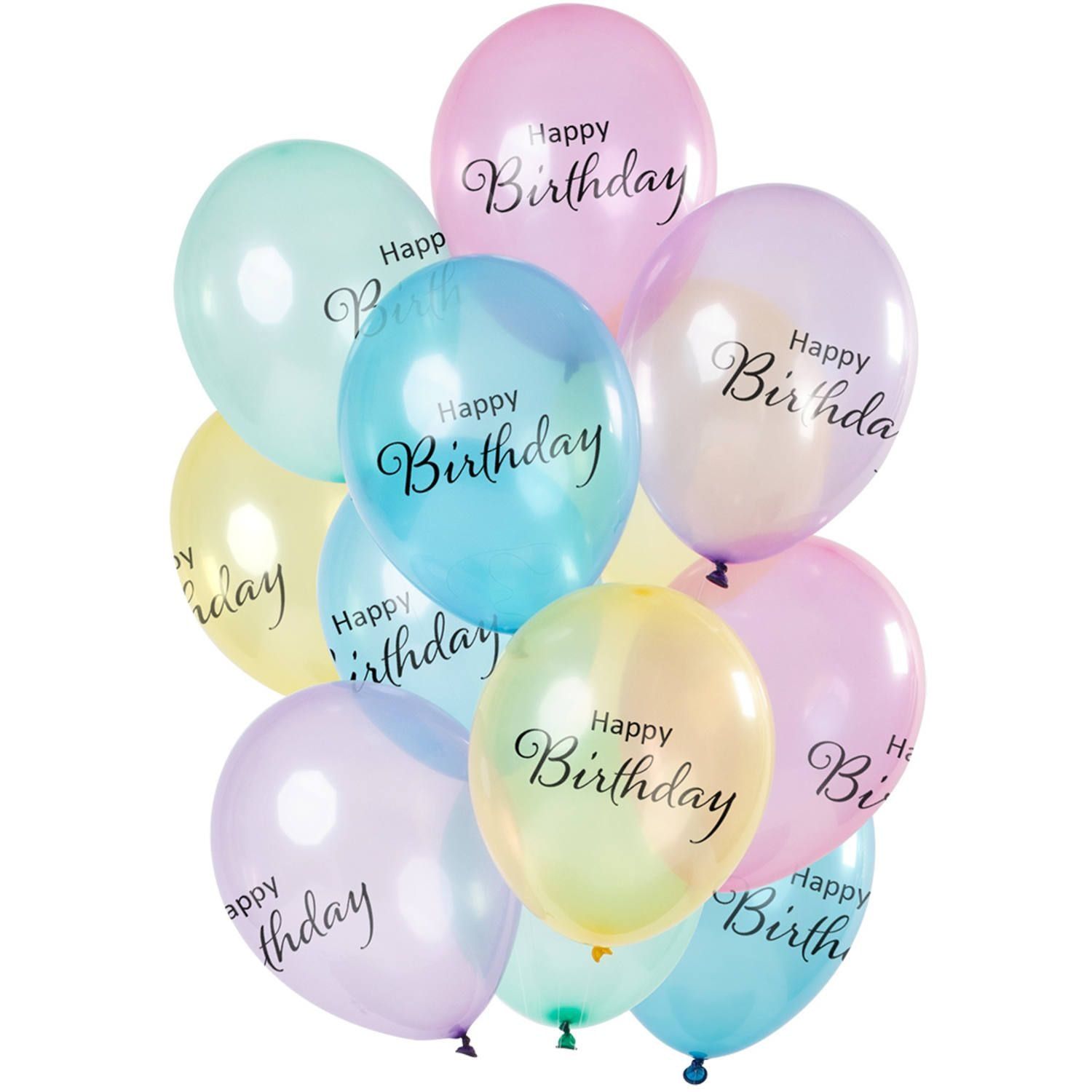 12 Ballonnen Happy Birthday Pastel Transparant 30cm