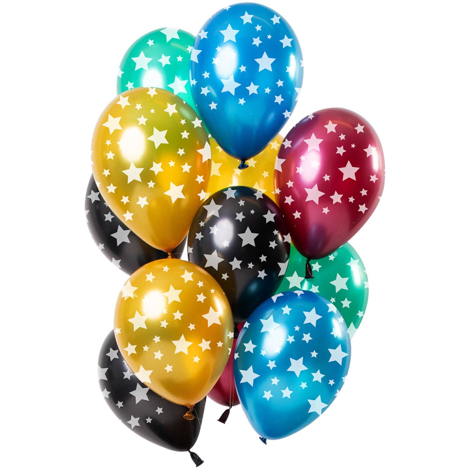 12 Ballonnen Sterren Meerkleurig Metallic 30cm