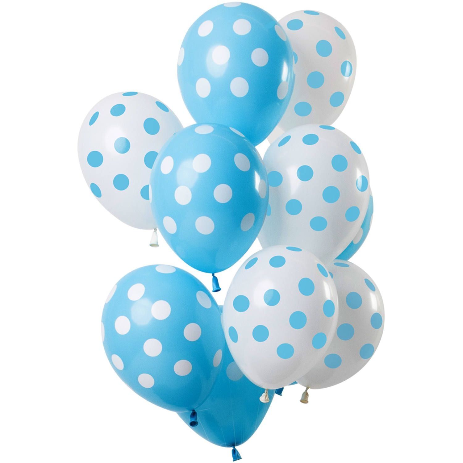12 Ballonnen Stippen Blauw Wit 30cm