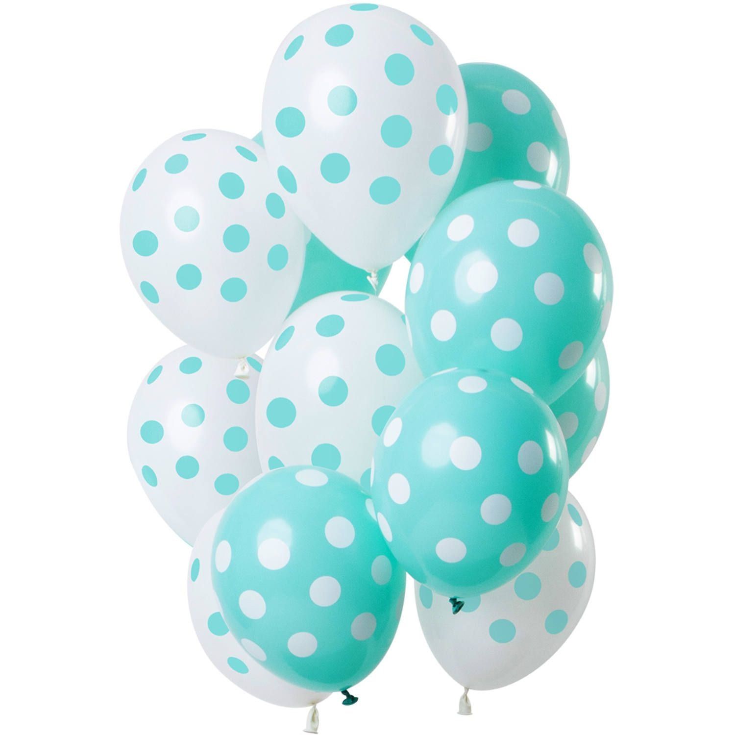 12 ballonnen stippen mintgroen wit 30cm