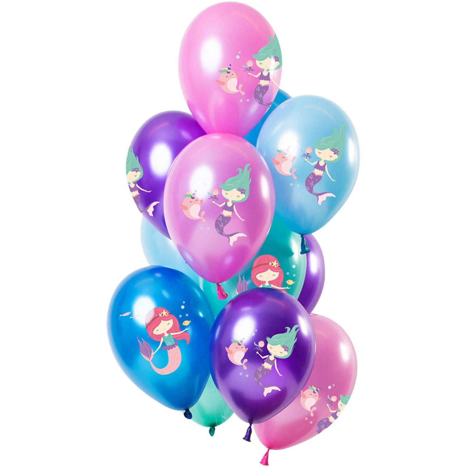 12 ballonnen zeermeermin meerkleurig metallic 30cm