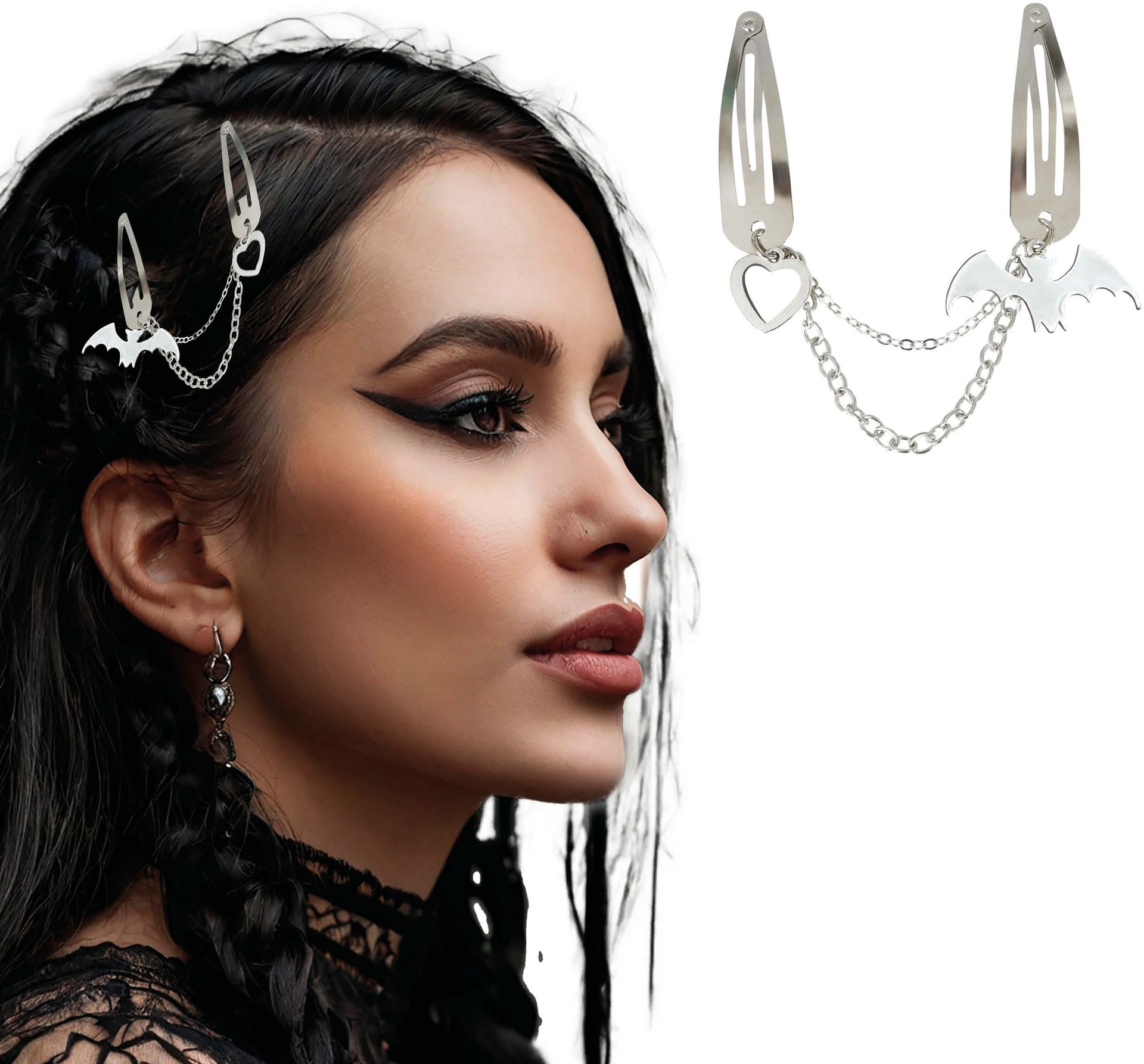 2 Griezelige Vleermuis Haarclips Zilver