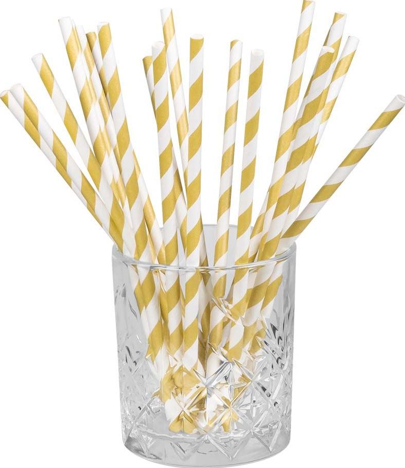 20 Feestelijke Papieren Rietjes Goud Wit