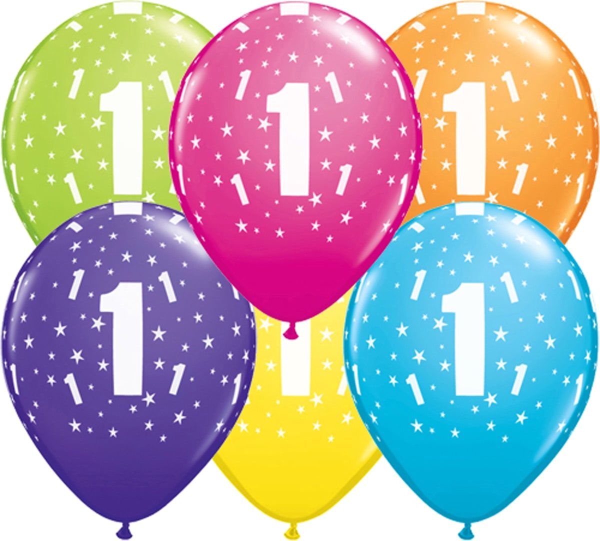 25 meerkleurige 1 jaar ballonnen 28cm