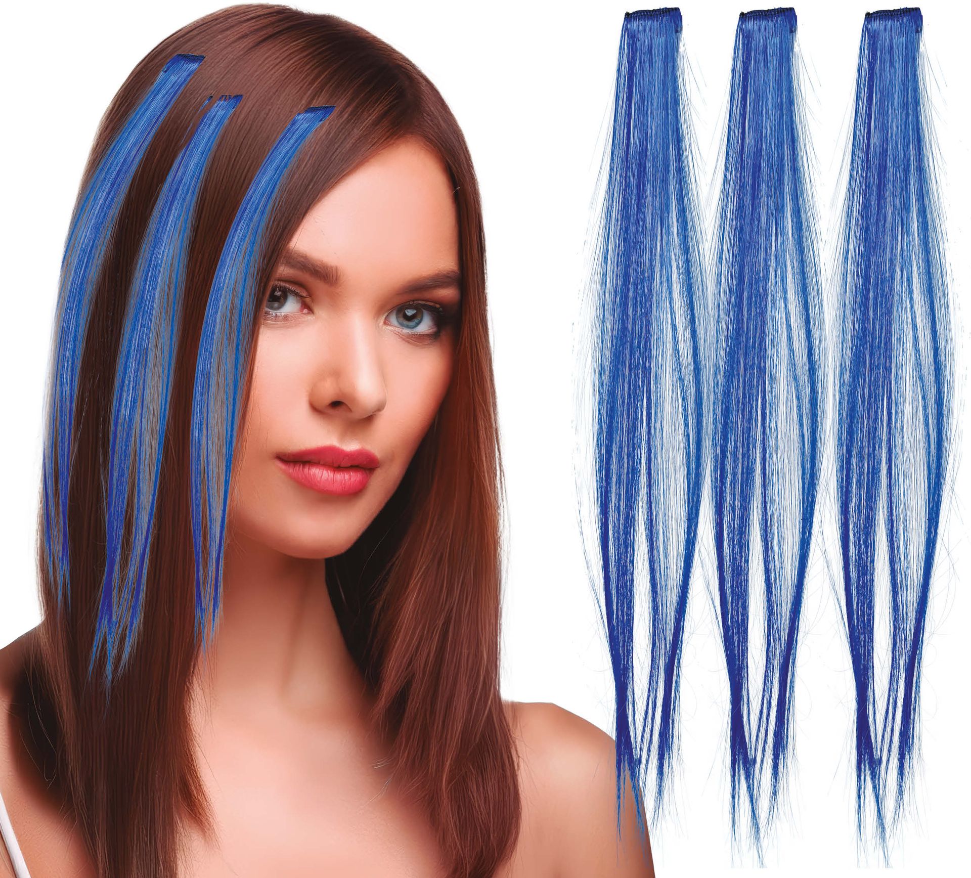 3 Blauwe Haar Extensions 50cm