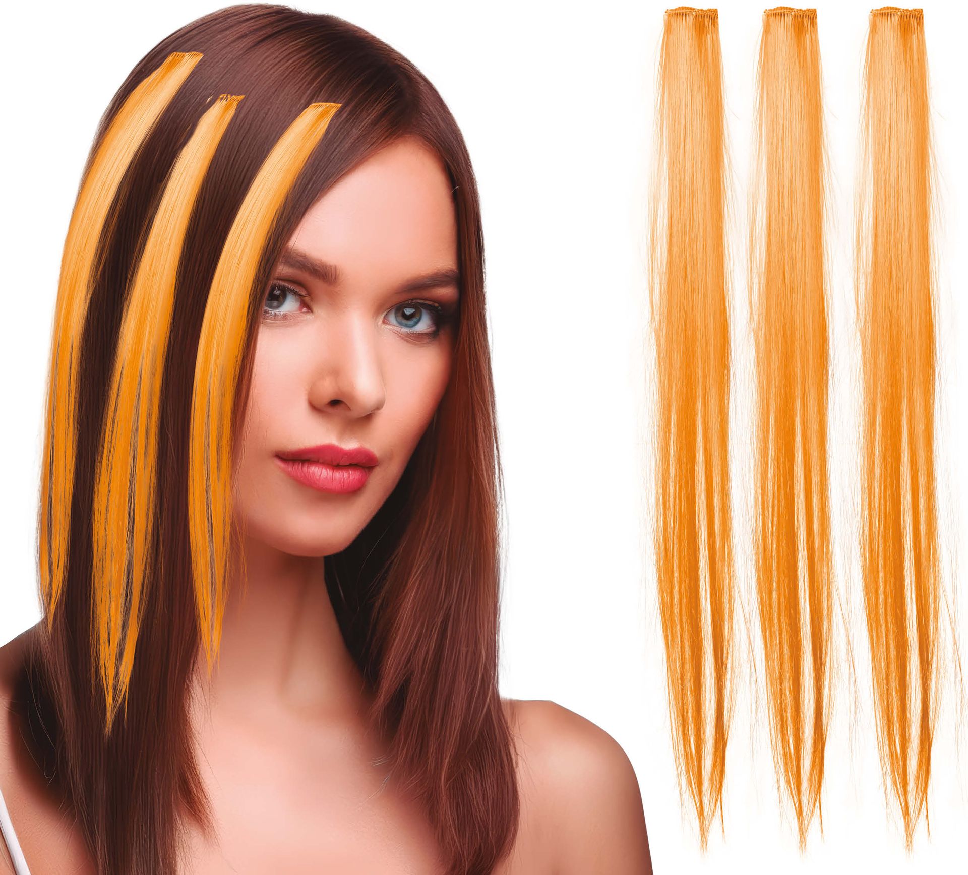 3 Oranje Haar Extensions 50cm