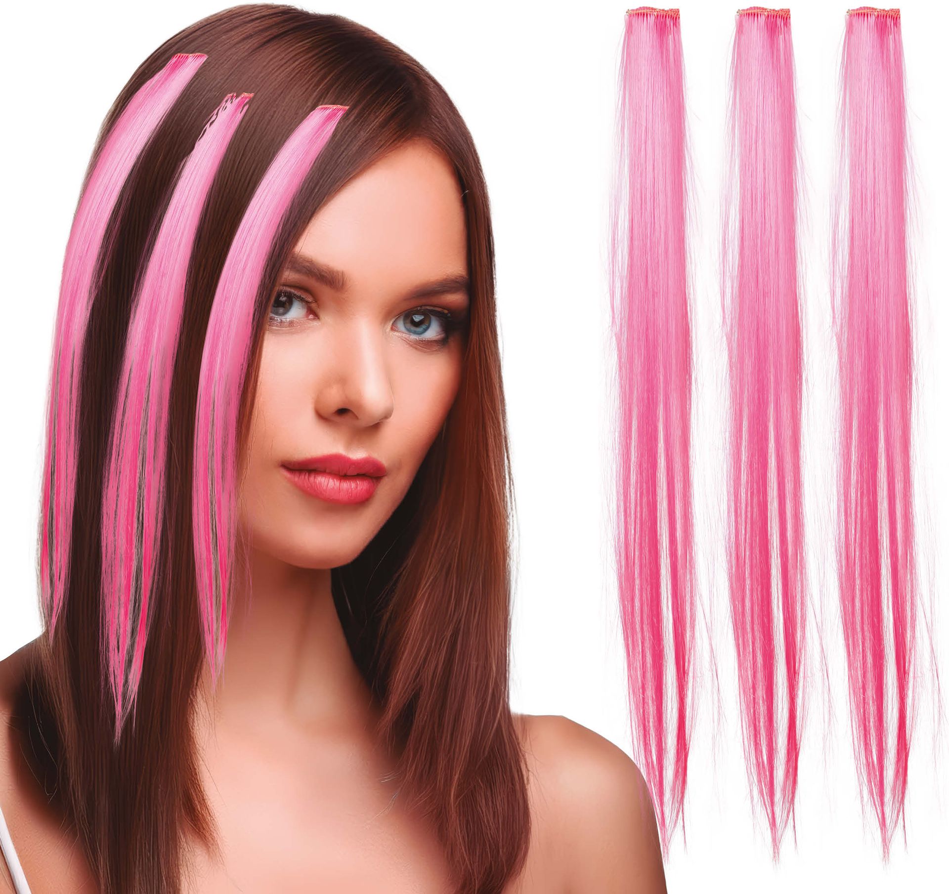 3 Roze Haar Extensions 50cm