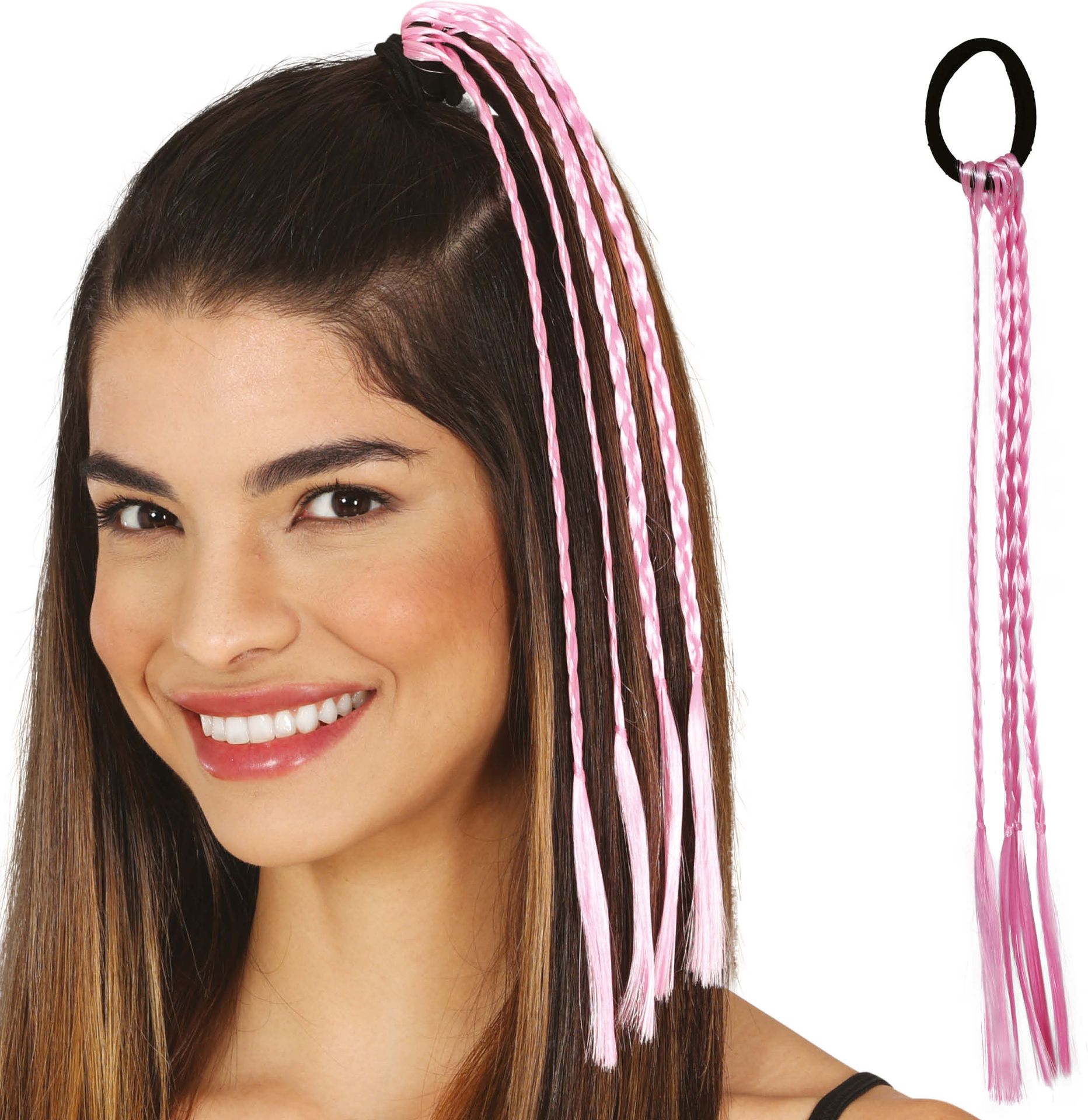 3 Roze Vlecht Haar Extensions 35cm