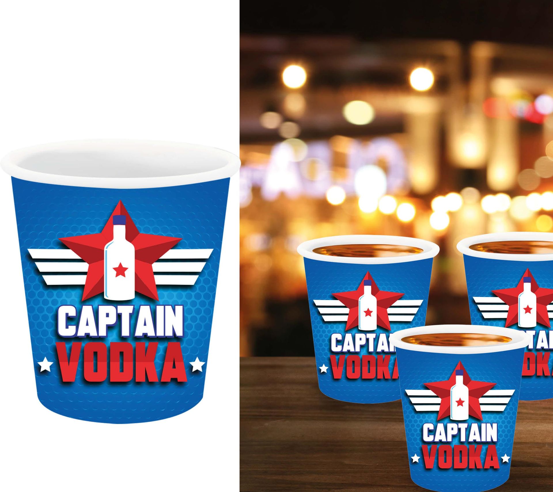 3 Wegwerp Shotglazen Captain Vodka