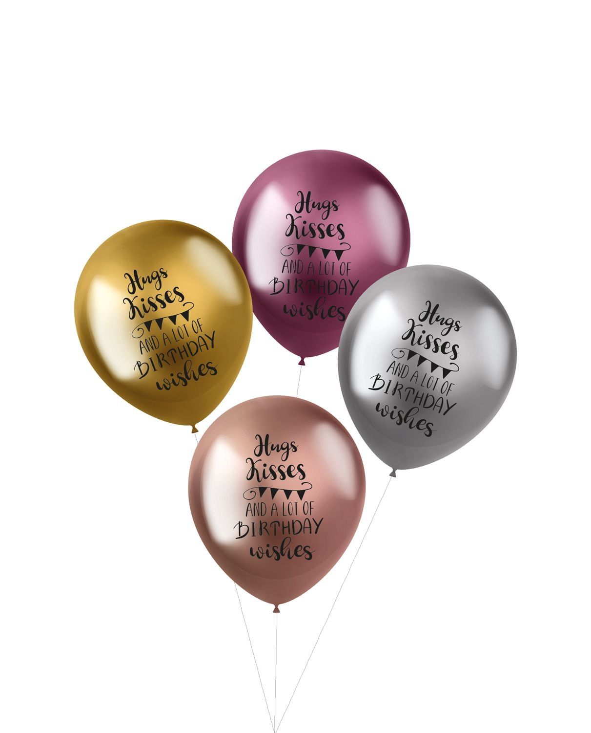 4 ballonnen shimmer hugs, kisses & wishes 33cm